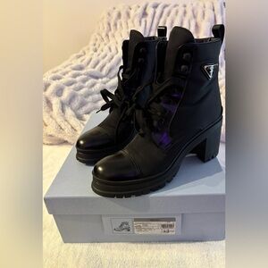 SOLD ON EBAY Prada Black CALZATURE DONNA Nylon & Leather Combat Boots Sz. 41